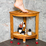 NNN 16.5" Teak Corner Shower Bench with Shelf/Corner Shower Stool for Shaving Legs/Shower Foot Rest/Waterproof Bathroom Bench Seat for Small Spaces/for Indoor & Outdoor Use.