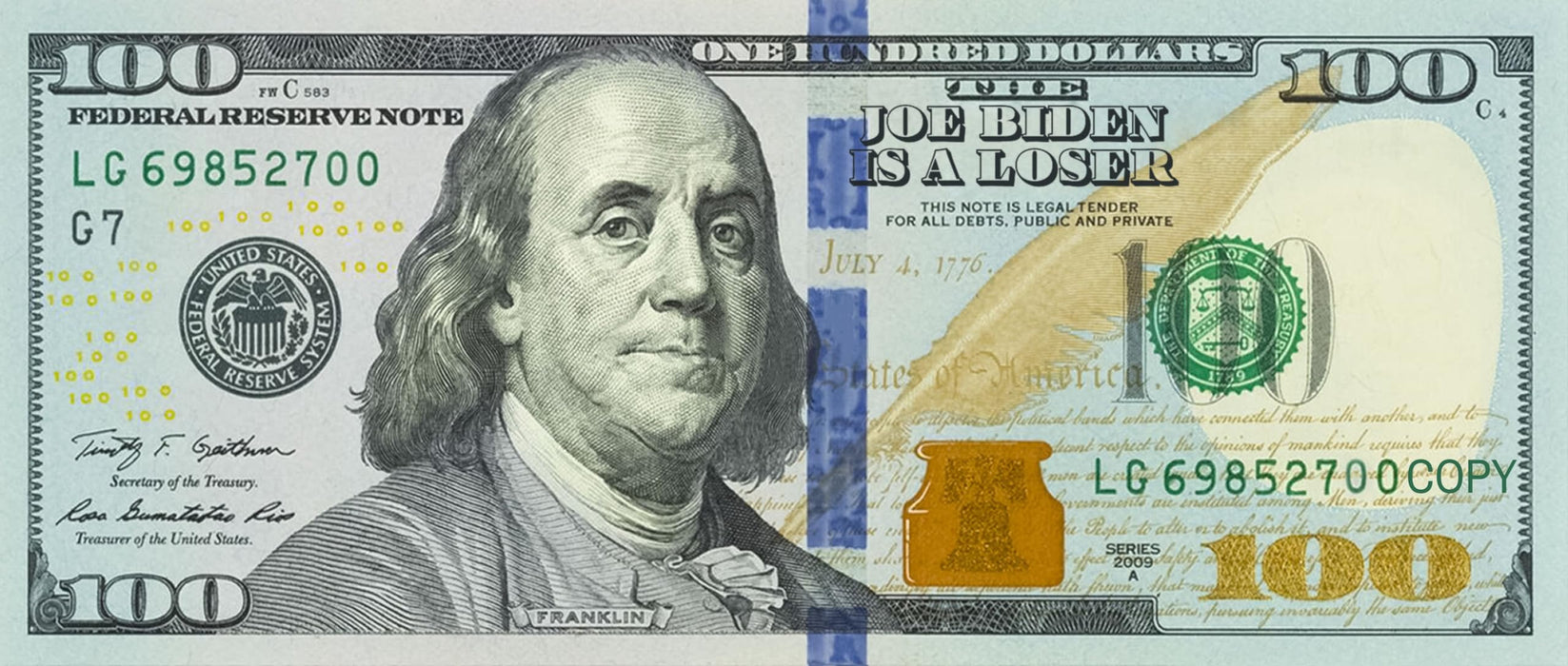 Vote for Trump Prank $100 Bills. Joe Biden is A Loser on The Front. Vote for Trump on The Back with White Background. (50 Pack)