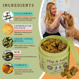 Natural Dog Company Hip & Joint Chews, Chicken Liver & Turmeric Flavor, with Glucosamine for Dogs, Maintains Bone and Joint Health, Supplements for Seniors and Puppies, 90 Count