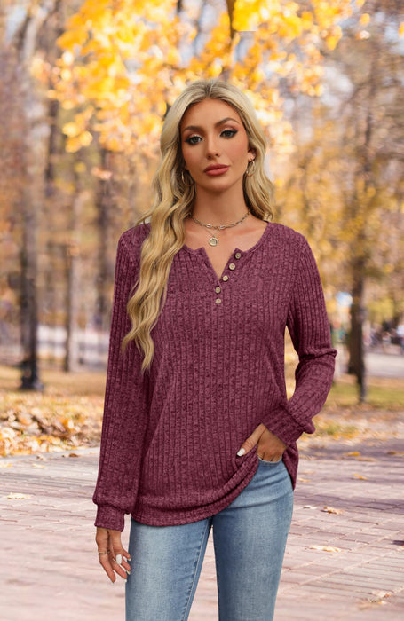 XIEERDUO Christmas Sweaters for Women Ladies Tops and Blouses Dressy Casual Long Sleeve Tops Henley Shirt Maroon M