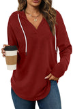 Bofell Christmas Shirts for Women Loose Fit V Neck Sweaters Long Sleeve Tops Fall Clothes 2023 Wind Red M