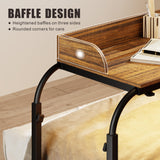 Overbed Desk with Charging Station-Over Bed Table-Adjustable Length/Height with Wheels - Human Sensor LED Light Mobile Queen Size Bed Table Rolling Tray Table for Eating & Laptops, Brown