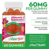 Vitamin C Gummies with Zinc - Maxi-Health Vitamin C with Zinc for Children and Adults - Respiratory Support and Immune Booster - No Preservatives and Artificial Flavors - 60 Fruit Shaped Gummies