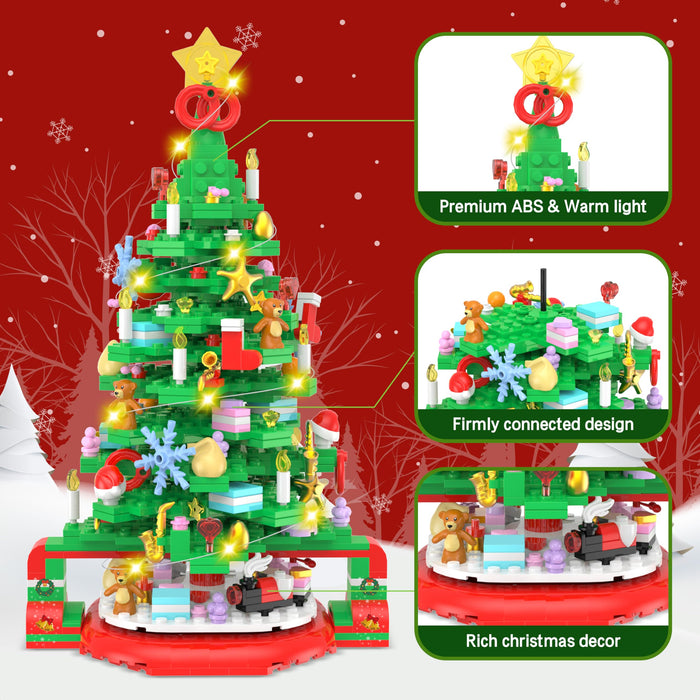 Advent Calendar 2024 Christmas Tree Building Set, 24 Boxes 593 Pieces Christmas Countdown Calendar Building Blocks with Warm Light, Advent Calendars for Adults Teens Kids