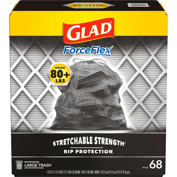 Glad Trash Bags, ForceFlex Large Garbage Bags ‚ 30 Gallon Black Trash Bag ‚ 68 Count (Package May Vary)