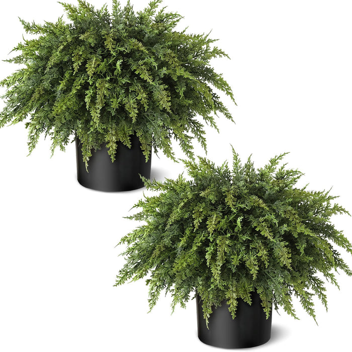 2Pcs Artificial Cedar Potted Plant Christmas Greenery for Front Porch Decor