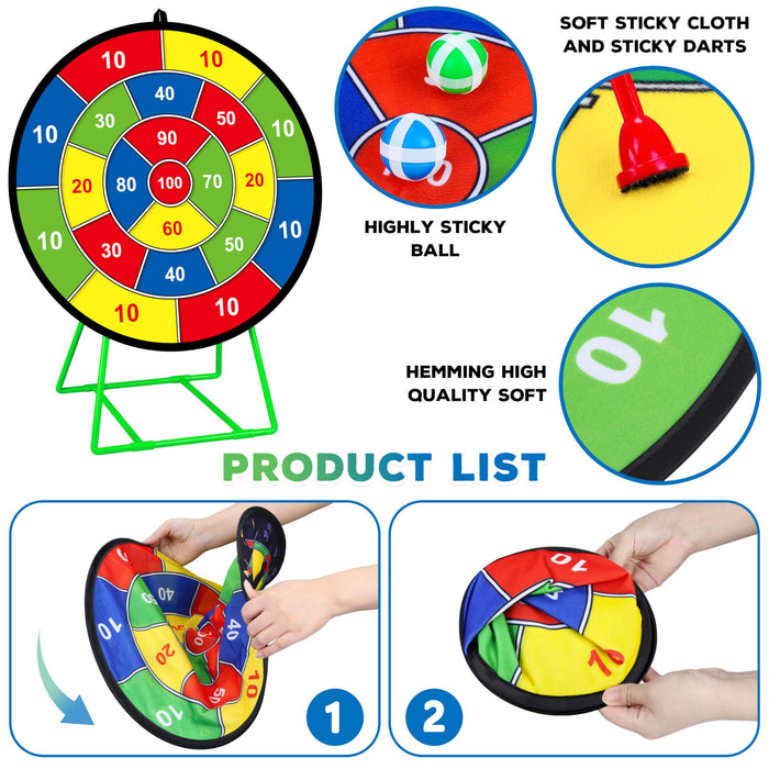 Large Dart Board for Kids with Stand, Double Sided Kids Dart Board with 12 Sticky Balls and Darts,Family Party Party Supplies for Kids, Gift for Boys Toddlers 3 4 5 6 7+ Year Old Birthday Christmas