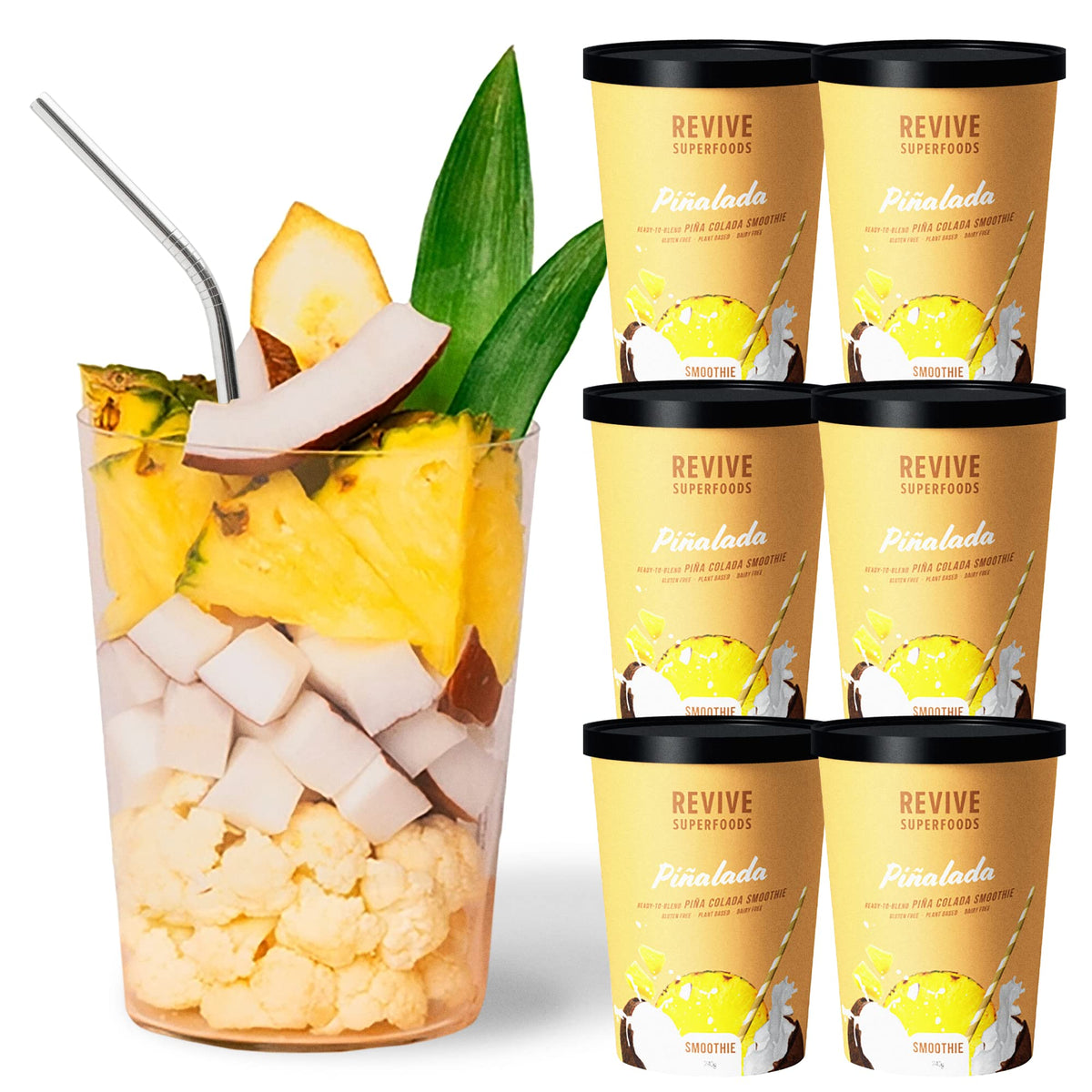 Proviant REVIVE SUPERFOODS Plant Based Frozen Fruit Smoothie Kit - 6 Pack Pinea