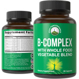 Peak Performance Raw Whole Food Vegan B Complex Supplement. Best B-Complex with Vitamin B1, B2, B3, B5, B6, B7, B9 and B12. Vitamins 90 Capsules. Energy Boost