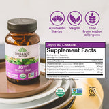 Organic India Joy Herbal Supplement - Immune Support, Promotes Memory & Concentration, Vegan, Gluten-Free, Kosher, USDA Certified Organic, Non-GMO, Calming - 90 Capsules