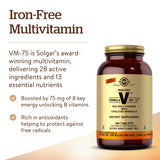 Solgar Iron-Free Formula VM-75, 180 Tablets - Multivitamin with Chelated Minerals - Vitamin A, B6, B12, C, D, E - Biotin, Magnesium, Calcium, Zinc - Vegan, Gluten & Dairy Free, Kosher - 180 Servings