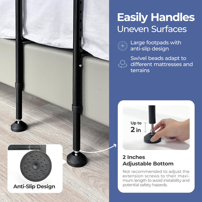 nimood C1 PRO Bed Rails for Elderly Adults Safety with Motion Light, Non-Slip Handle, Adjustable Bed Railings for Seniors, Bed Cane Fits Any Bed, Making Getting in, Out of Bed Much Easier (Safety Kit)