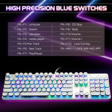 YSCP Typewriter Style Mechanical Gaming Keyboard RGB Backlit Wired with Blue Switch Retro Round Keycap 104 Keys Keyboard (White 104 Keys RGB)