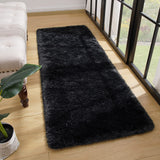 Fosirug Rugs for Bedroom 2x6 Feet Runner Rug for Living Room Ultra Soft Shaggy Carpet for Christmas Home Decor High Pile Fluffy Mat Faux Fur Rug for Bedside Nursery Kids Room College Drom, Black