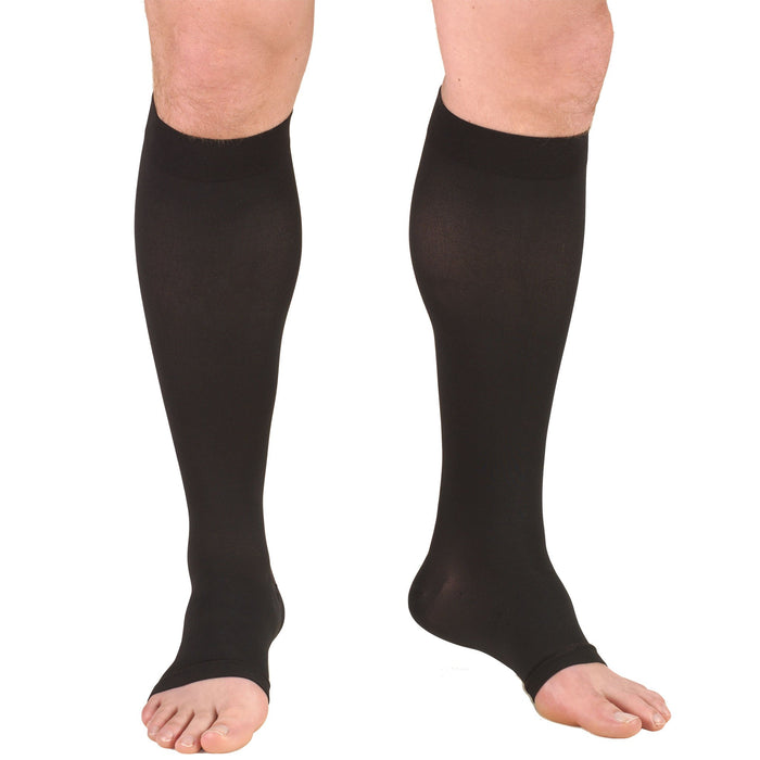 Truform 15-20 mmHg Compression Stockings for Men and Women, Knee High Length, Open Toe, Black, Large