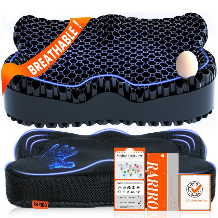 Thickened Gel Seat Cushion, Chair Seat Pads for Wheelchair, Gel Cushion Seat for Pressure Coccyx Sciatica Pain Relief, Egg Cushion for Car Office Chair, Cooling Cushion for Long Sitting[Black-2.75"]