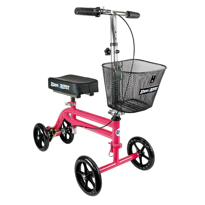 KneeRover Steerable Knee Scooter Knee Walker for Adults for Foot Surgery, Broken Ankle, Foot Injuries - Foldable Knee Rover Scooter for Broken Foot Injured Leg Crutch Alternative with Basket Hot Pink