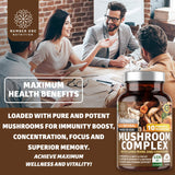 N1N Premium Mushroom Complex [10X Powerful Mushrooms] with Reishi, Lions Mane, Cordyceps, Chaga, Turkey Tail and Maitake to Support Health, Brain Functions and Energy Levels, 60 Veg Caps