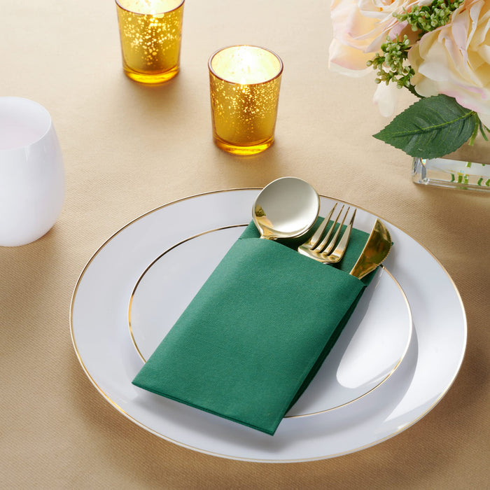 Disposable Linen-Feel Dinner Napkins with Built-in Flatware Pocket, 500-Pack GREEN Prefolded Cloth Like Paper Napkins For Dinner, Wedding Or Party [Silverware NOT Included]