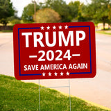 Trump 2024 Save America Again Red Yard Sign With H Stake Double Sided For President Donald Trump Republican Conservative