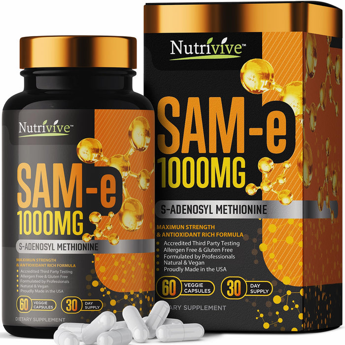 Nutrivive™ SAM-e Supplement 1000mg - 60 Capsules of Same Supplements - Money Back Guaranteed