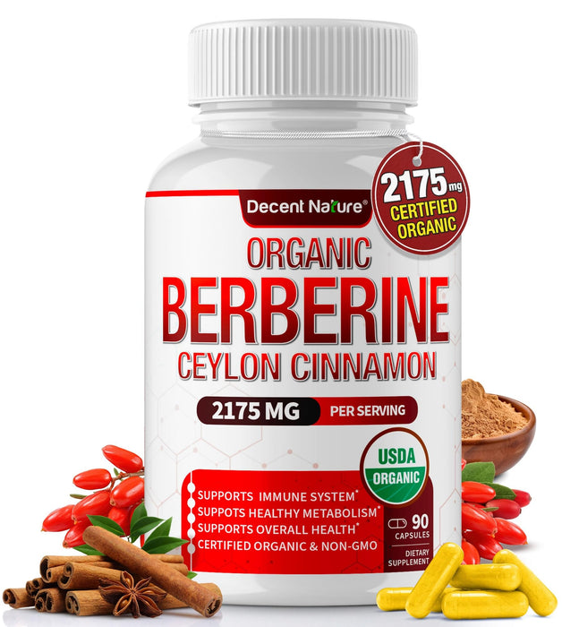 Organic Berberine with Ceylon Cinnamon 2175mg - Premium berberine supplement high purity extract USDA Organic, support immune system, Berberine Plus Complex, Non-GMO Vegan for Men Women 90 Capsules