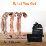 Coppervast Copper Bracelets- for Men and Women| Set of 3 with Gift Bag |Handmade 100% Copper (Braided)|