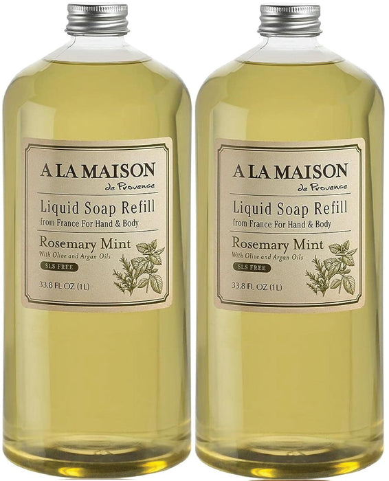 A LA MAISON French Liquid Hand Soap Refill, Rosemary Mint - Natural Hand Wash Made with Essential Oils - Biodegradable, Plant-Based, Vegan, Cruelty-Free, Alcohol & Paraben Free (33.8 oz, 2 Pack)