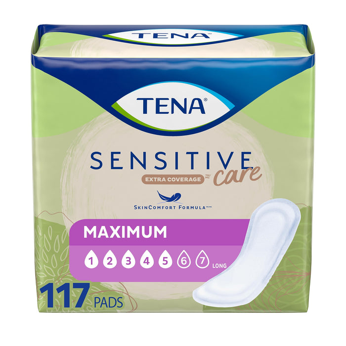 TENA Incontinence Pads, Bladder Control & Postpartum for Women, Maximum Absorbency, Long, Sensitive Care - 117 Count