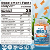 Vegan Omega 3 Gummies 1280mg - No Fish Taste - from Marine Algae Oil w/EPA 600mg & DHA 400mg, Vitamin D3, K2 & MCT Oil, Sugar Free Omega 3 Fish Oil Alternative, for Brain, Eye, Immune Health, 2 Pack