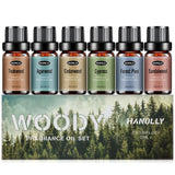 Woody Essential Oils Set, Men Scents Fragrance Oil Aromatherapy Essential Oils Kit for Diffuser (6x10ML) - Sandalwood, Cedarwood, Teakwood, Agarwood, Cypress, Forest Pine Aromatherapy Oils