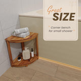 HOLANA 18" Wood Corner Shower Bench & Corner Shower Stool with Storage Shelf - Footrest for Shaving Legs - Bath Step for Small Spaces - Perfect for Indoor or Outdoor (Acacia, 12x12x18)