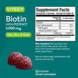 Biotin Gummies for Hair, Skin, and Nails 5,000mcg - Hair Growth Gummies, Healthy Skin Glow, Strong Healthy Nail Growth - Vegan, Gluten Free, Gelatin Free, GMO Free - Tasty Chewable Raspberry Flavor