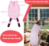 Wabdhally Dog Surgery Recovery Female Spay Suit,Surgical Recovery Suit for Small Female Dogs Cats,Soft Combed Cotton,Striped Pink Onesie S