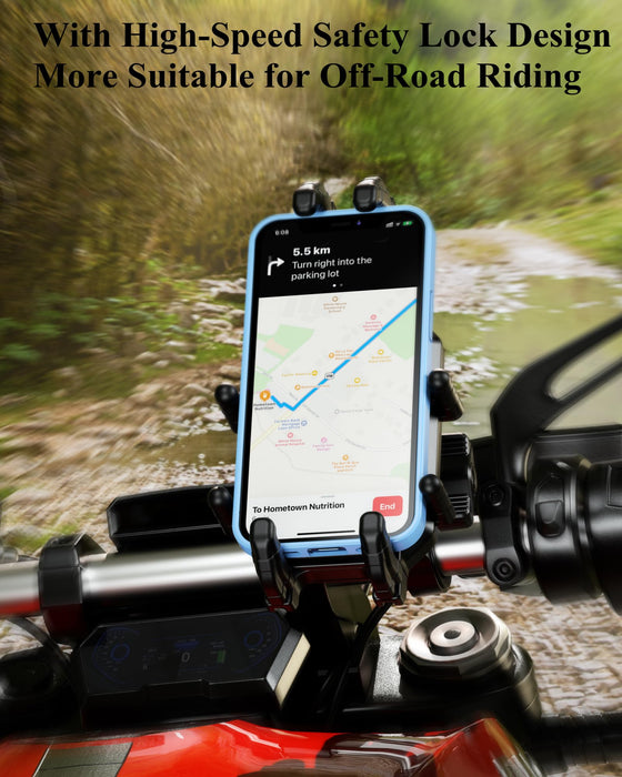 BRCOVAN Anti-Theft Motorcycle Phone Mount Holder with Vibration Dampener & High-Speed Secure Lock, Adjustable Size Handlebar Cellphone Cradle for Bike Bicycle Scooter ATV, Fit 5.4-7.2'' Smartphone