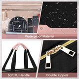 Wedama Toiletry Bag for Women, Hanging Travel Toiletry Bag with Jewelry Organizer Compartment Large Makeup Bag, PVC Waterproof Cosmetic Travel Bag Trips Camping Bathroom, Black+Pink