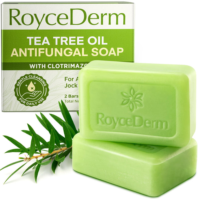 Roycederm Antifungal Bar Soap - Tea tree Oil Soap - Athlete’s Foot Treatment for Jock Itch & Ringworm - Medicated Antifungal Soap with Clotrimazole 1% - Tea Tree Oil Scent, 1 Pack