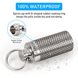 Titanium Waterproof Keychain Pill Holder Container,Portable Mini Size Pill Box Case for Outdoor Travel Camping （2 Pack）