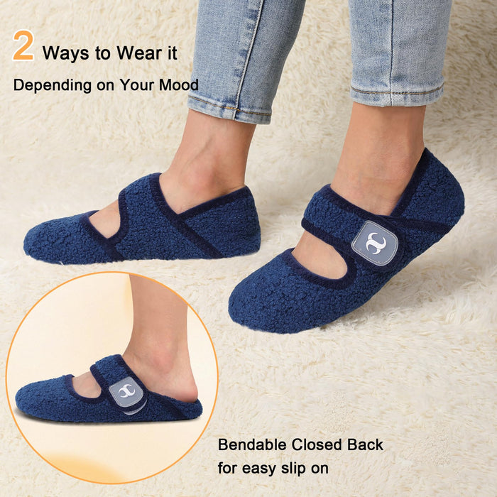 Barefoot Slippers Elderly Women Senior Mom Diabetic Slippers Slip On Woman's Slippers Indoor Bootie Slippers Women for Summer Fall Winter Blue Size