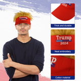 Trump Hat 2024 - Trump Hat with Hair, Embroidery Adjustable Baseball Cap Red