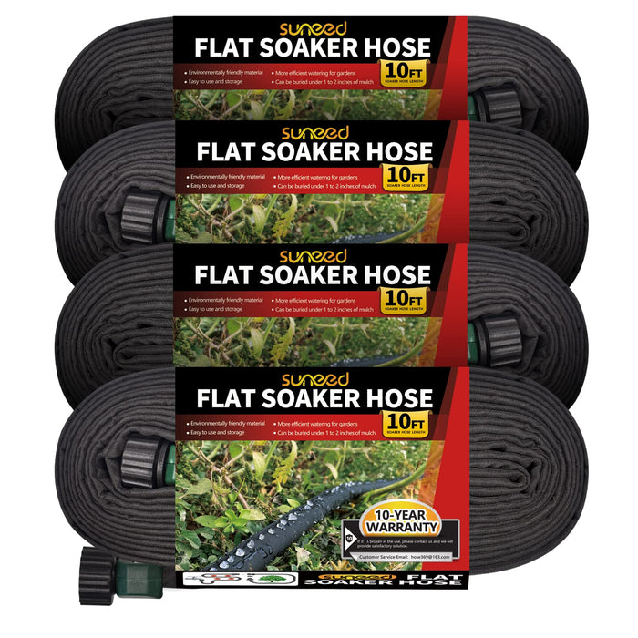 Suneed 4 Pack Flat Soaker Hose 10FT for Garden Beds,Short Soaker Hose for Efficient & Effective Watering of Plants – Short Irrigation Drip Hose Easy to Install (10FT 4Pack)