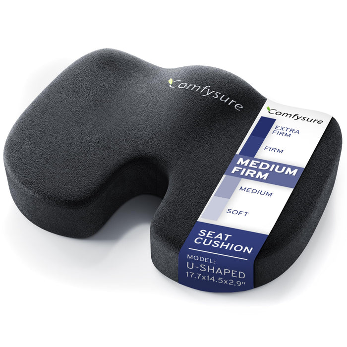 Memory Foam Seat Cushion - Tailbone Pain Relief Cushion, Non-Slip Sciatica Pain Relief Pillow - for Office Chair, Car, Wheelchair, Computer, Desk Chair - Coccyx, Lower Back Support (Black)