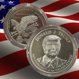 President Donald J. Trump Silver Coin-Shaped Silver Round Made in USA 1 Troy Oz + Includes Free Protective Capsule