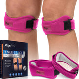 PhysFlex Patella Knee Brace 2 Pack - Knee Support and Pain Relief, Running, Hiking, Basketball, Jumpers Knee, Tendonitis, Adjustable Strap Patellar Tendon Stabilizer (Pink)