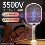 BUZZKICK Electric Fly Swatter Racket 3500V Bug Zapper Racket Dual Modes Mosquito Killer with Purple Mosquito Light Rechargeable for Indoor Home Office Backyard Patio Camping