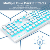 Camiysn Typewriter Style Mechanical Gaming Keyboard, White Retro Punk Gaming Keyboard with Blue Backlit, 104 Keys Blue Switch Wired Cute Keyboard, Round Keycaps for Windows/Mac/PC