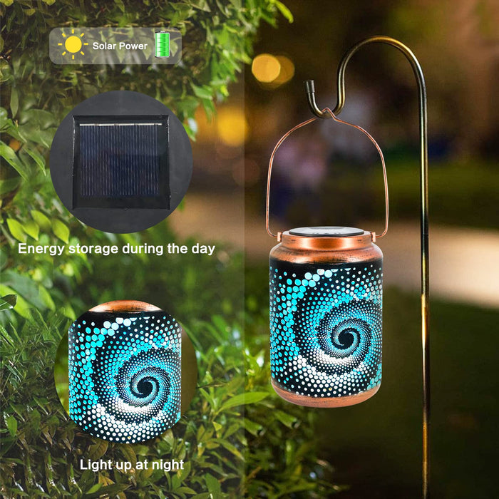 Solar Lanterns Outdoor Hanging Lantern Metal Waterproof LED Lantern with Solar Powered Garden Patio Decorations Decor Lantern with Handle Christmas Gift Idea