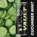 VAULT Caffeine Free Brain Energy Drink – Nootropic for Mental Focus Sharpness Memory and Reaction Time – No Crash or Jitters – Sugar Free – 12 Fl Oz (Pack of 12) – Crisp Cucumber Mint Flavor