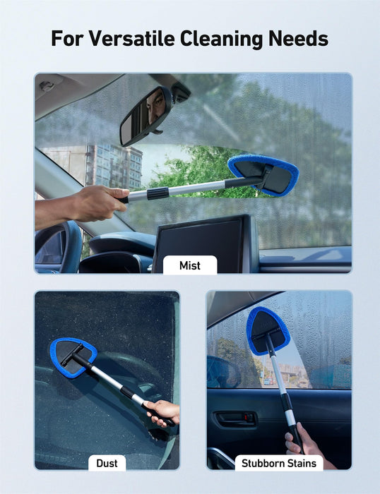 AstroAI Windshield Cleaner, Car Windshield Cleaning Tool Inside with 4 Reusable and Washable Microfiber Pads and Extendable Handle Auto Glass Wiper Kit, Blue