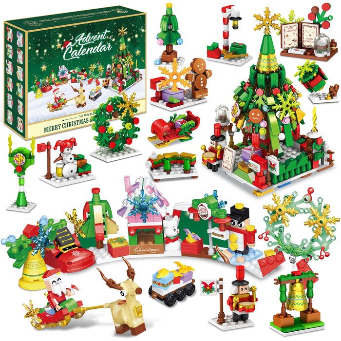 Advent Calendar 2024, 24 Boxes of Christmas Countdown Advent Calendars, 12-in-1 Christmas Tree and Street Building Blocks Set, For Children Teens Boys Girls Women Men Holiday Gift Ideas